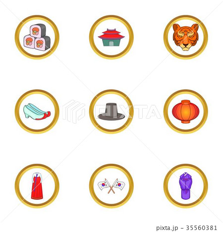 South Korea culture icons set, cartoon style 35560381