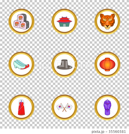South Korea culture icons set, cartoon style 35560381