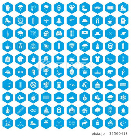 100 winter sport icons set blue 35560413