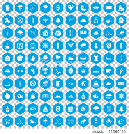 100 winter sport icons set blue 35560413