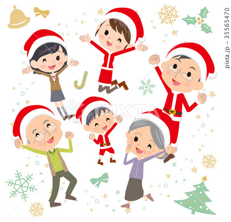Family Three Generations Christmas Gather Jumpのイラスト素材