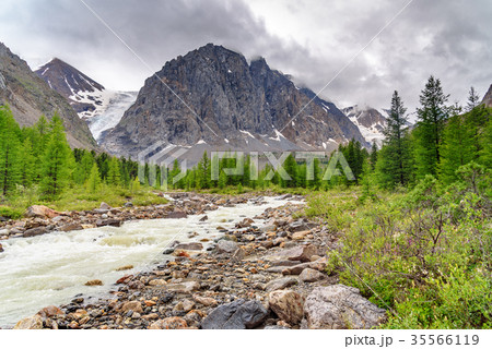 View on Aktru river and Karatash peak. Altai  35566119