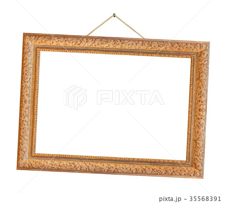Old wooden picture frame hanging on a rope 35568391