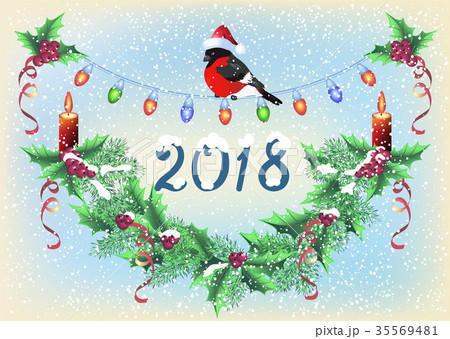 Christmas card with spruce garland 35569481