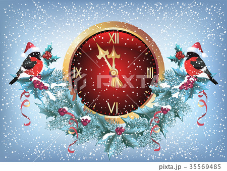 Christmas chimes with bullfinch in santa hat 35569485