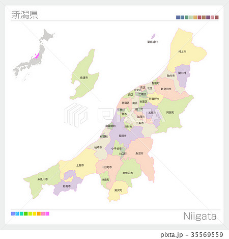 新潟県の地図 市町村 色分け のイラスト素材