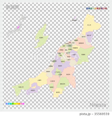 新潟県の地図 市町村 色分け のイラスト素材