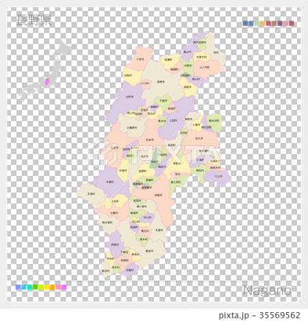 Map of Nagano Prefecture (city / city / color coding) 35569562