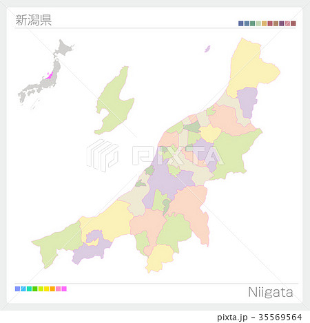 新潟県の地図(市町村・色分け) 新潟県の地図(市町村・色分け) 35569564