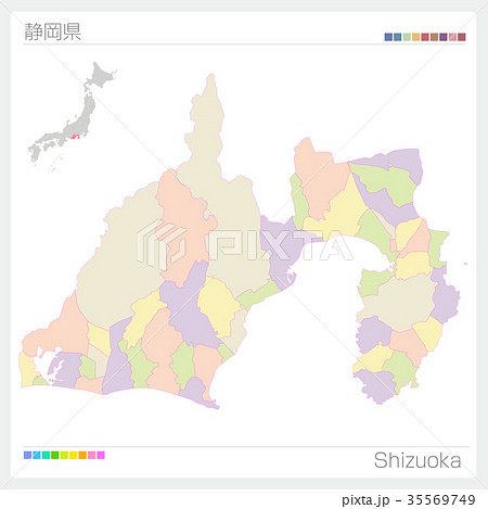 静岡県の地図（市町村・色分け） 35569749