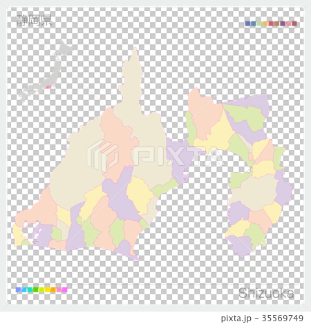 静岡県の地図（市町村・色分け） 35569749