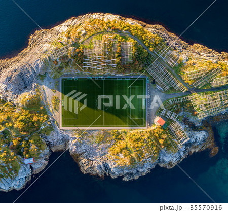 Football field in Henningsvaer from above Football field in Henningsvaer from above 35570916