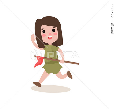Cheerful scout girl running, waving her hand and Cheerful scout girl running, waving her hand and 35572399