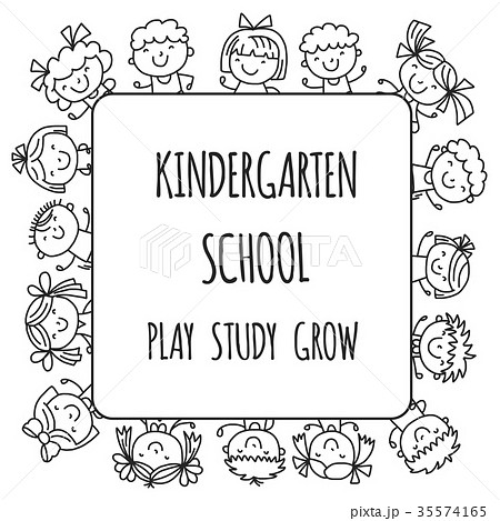 Frame with kids School, kindergarten. Happy 35574165