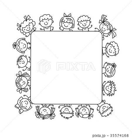 Frame with kids School, kindergarten. Happy 35574168