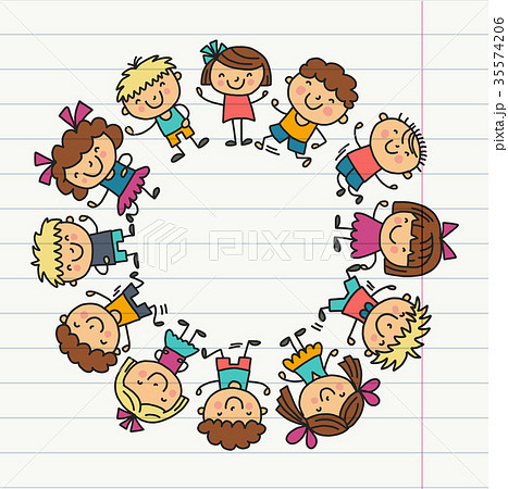 Frame with kids School, kindergarten. Happy 35574206