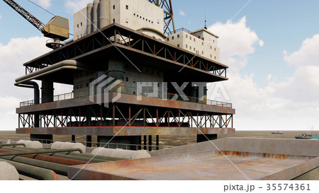 Offshore oil and gas rig platform 3d rendering Offshore oil and gas rig platform 3d rendering 35574361