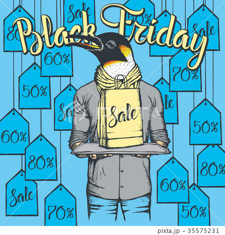 Vector illustration of penguin on Black Friday 35575231