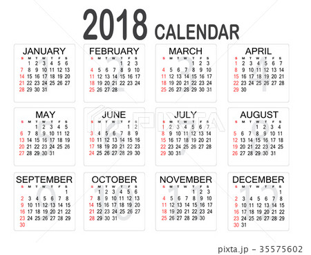 simple 2018 year calendar on white background. simple 2018 year calendar on white background. 35575602