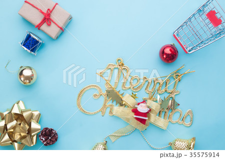 Christmas decorations on blue color background 35575914