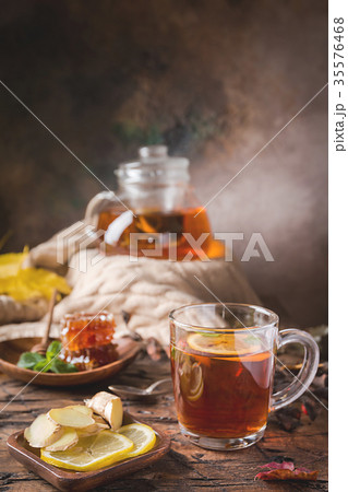 Glass cup of hot tea 35576468