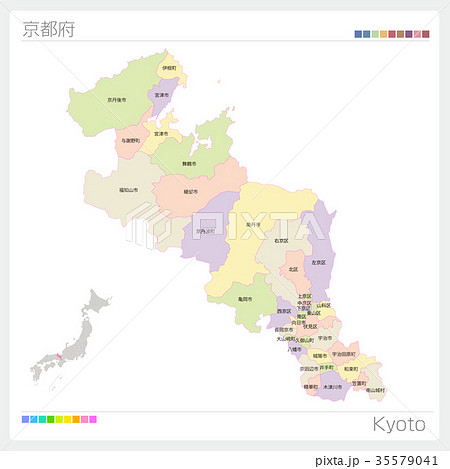 京都府の地図 市町村 色分け のイラスト素材