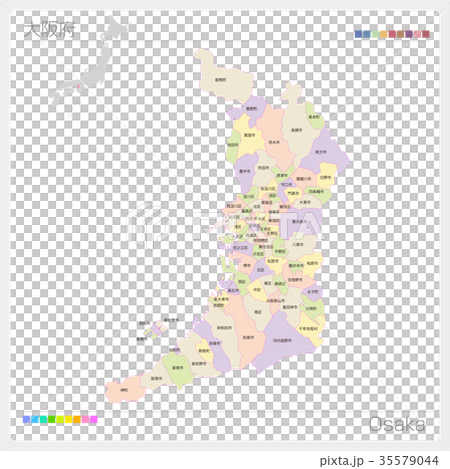 大阪府の地図 市町村 色分け のイラスト素材