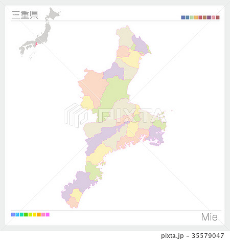 三重県の地図（市町村・色分け） 35579047