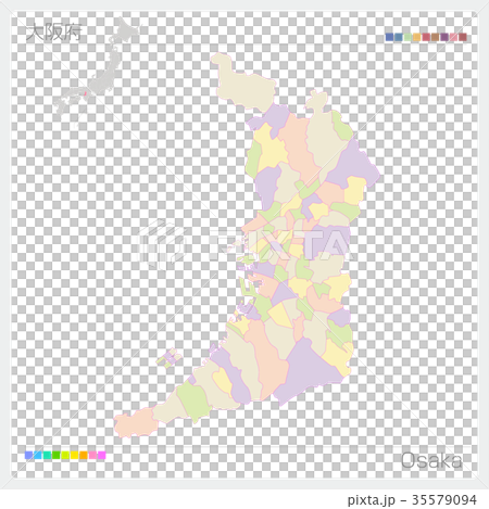 大阪府の地図 市町村 色分け のイラスト素材