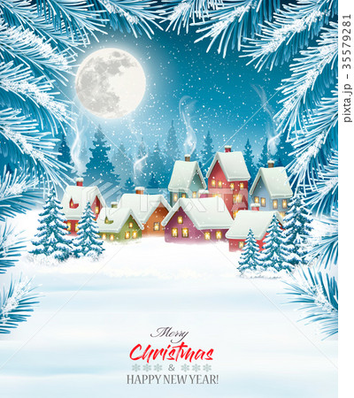 Holiday Christmas background with a village 35579281