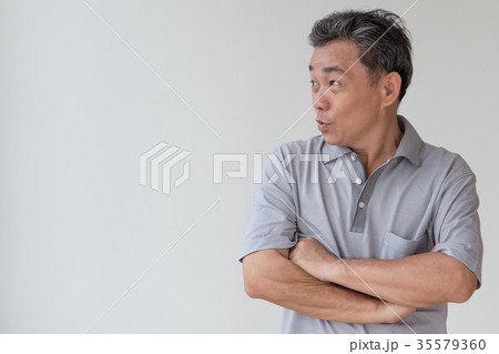 exited, happy old senior or middle age asian man exited, happy old senior or middle age asian man 35579360
