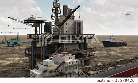 Offshore oil and gas rig platform 3d rendering Offshore oil and gas rig platform 3d rendering 35579426