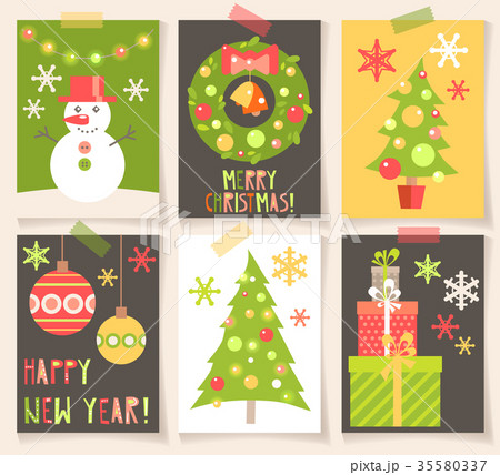 Set of winter holiday creative cards with flat Set of winter holiday creative cards with flat 35580337