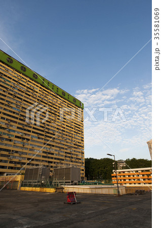 A view of a yellow building. A view of a yellow building. 35581069