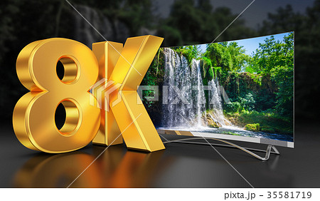 Ultra HD TV with waterfall 35581719