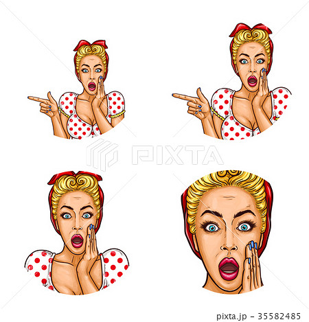 Set of vector pop art round avatar icons for users 35582485