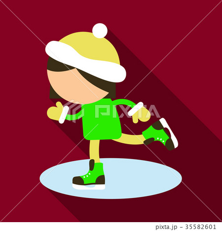 Flat Icon with shadow girl skating 35582601