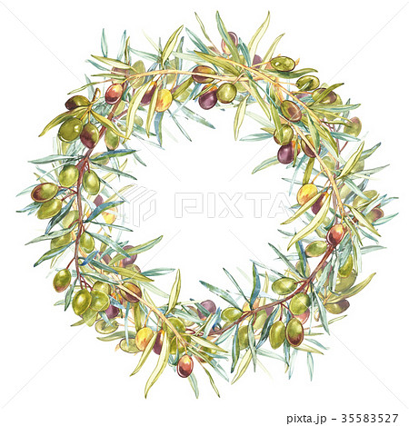 Watercolor colorful realistic wreath with ripe 35583527