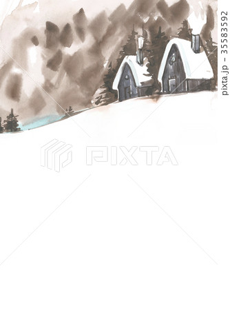 Winter landscape background. Watercolor painting Winter landscape background. Watercolor painting 35583592