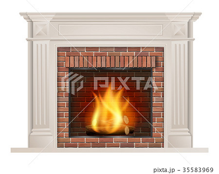 Classic fireplace with red brick and furnace 35583969