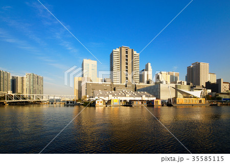 天王洲アイルの高層ビル群とふれあい橋 天王洲アイルの高層ビル群とふれあい橋 35585115