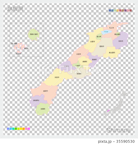 Map of Shimane Prefecture (city / city / color coding) 35590530