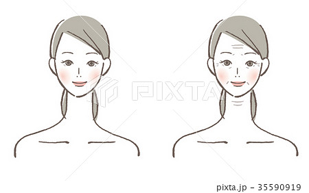 女性 顔の皺のイラスト素材