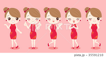 cartoon woman wear cheongsam 35591210
