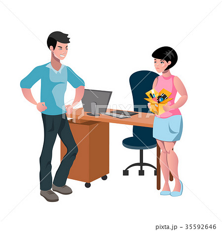 Angry man boss yelling at employee woman. 35592646