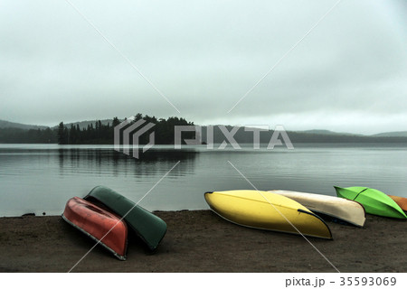 Canada Ontario Lake two rivers grey morning dark Canada Ontario Lake two rivers grey morning dark 35593069
