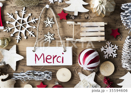 Rustic Christmas Flat Lay, Merci Means Thank You 35594606