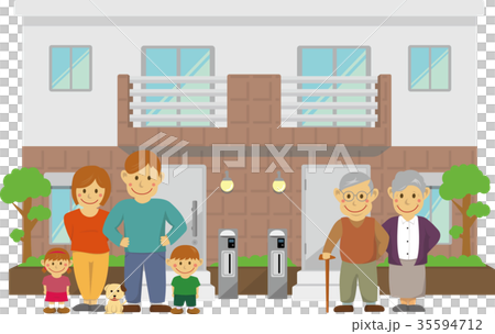 一起居住圖像例證的兩家庭房子和父母三代 35594712