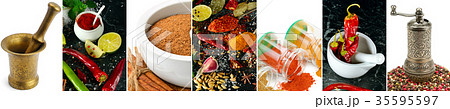 Panoramic collage from a set of spices. 35595597