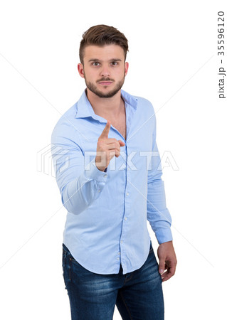 Young Excited bearded man in checkered shirt 35596120